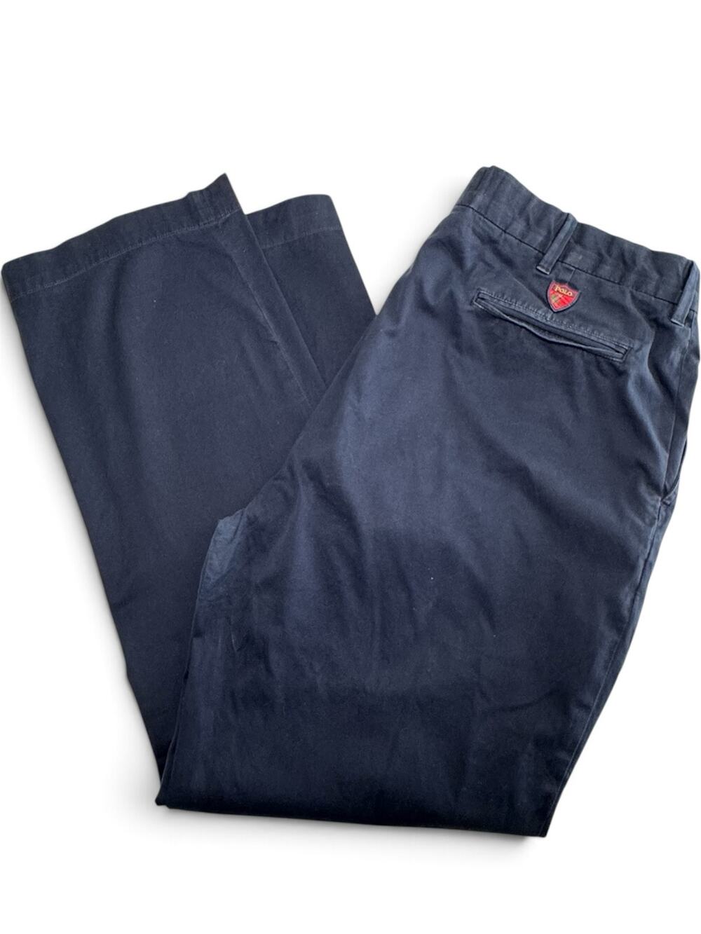 Polo Ralph Lauren Mens Navy Blue Stretch Chino Pants Red Shield Patch 38x34